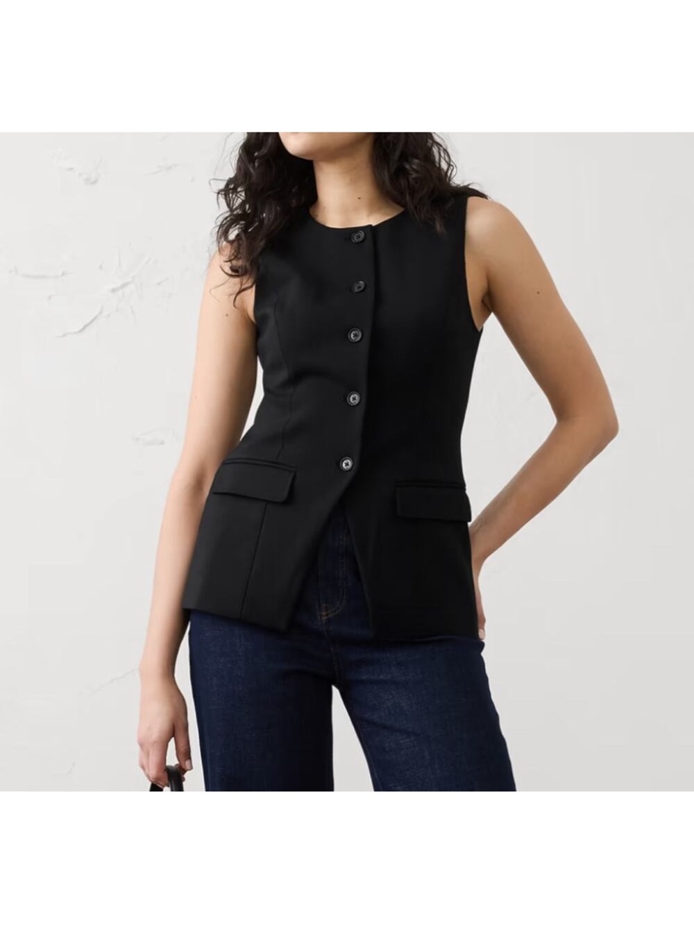 Banana Republic Factory Black Linen Blend Long Cutaway Vest (S)
